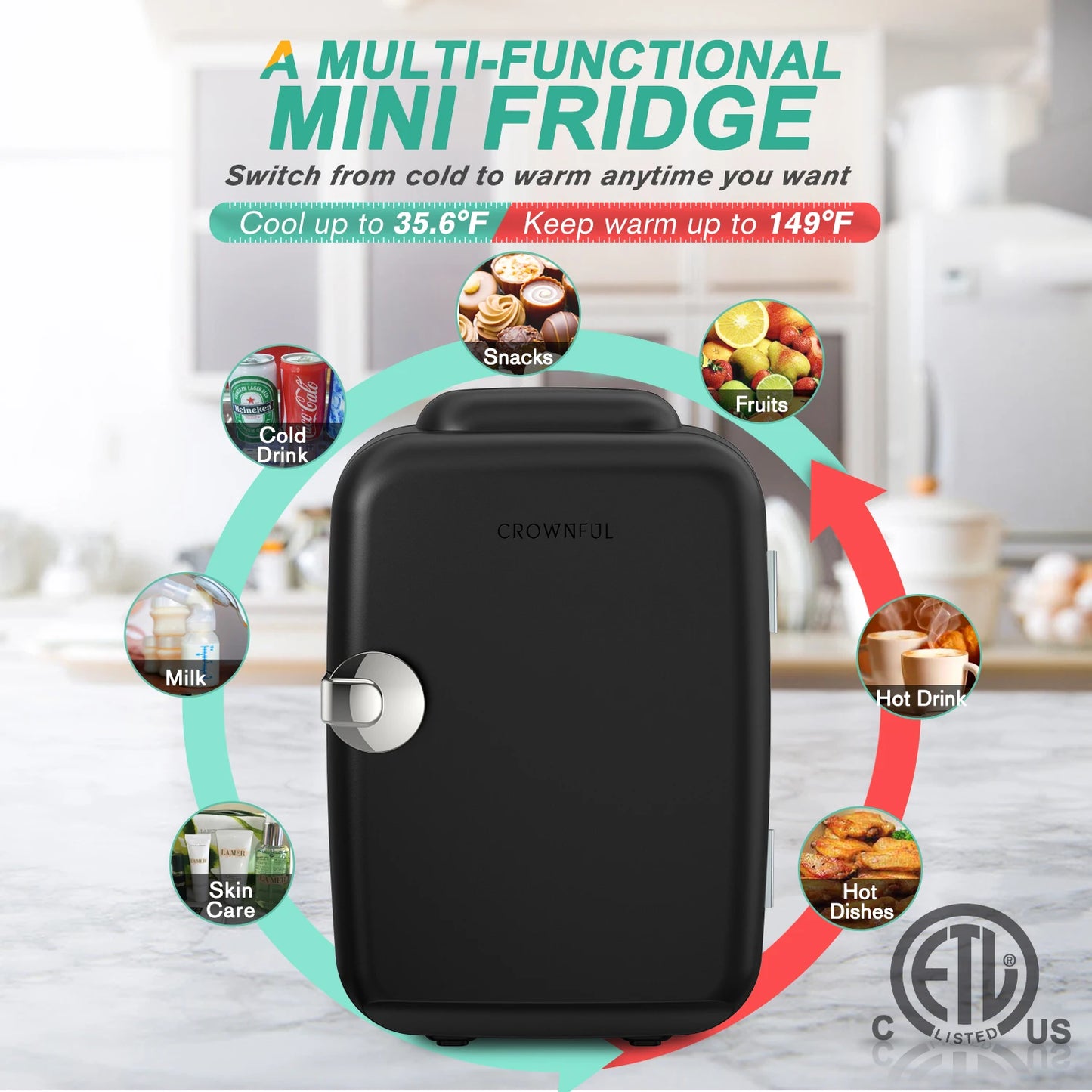 Crownful 4L Mini Fridge 110V 220V  Refrigerator AC/DC Car Mini Fridge