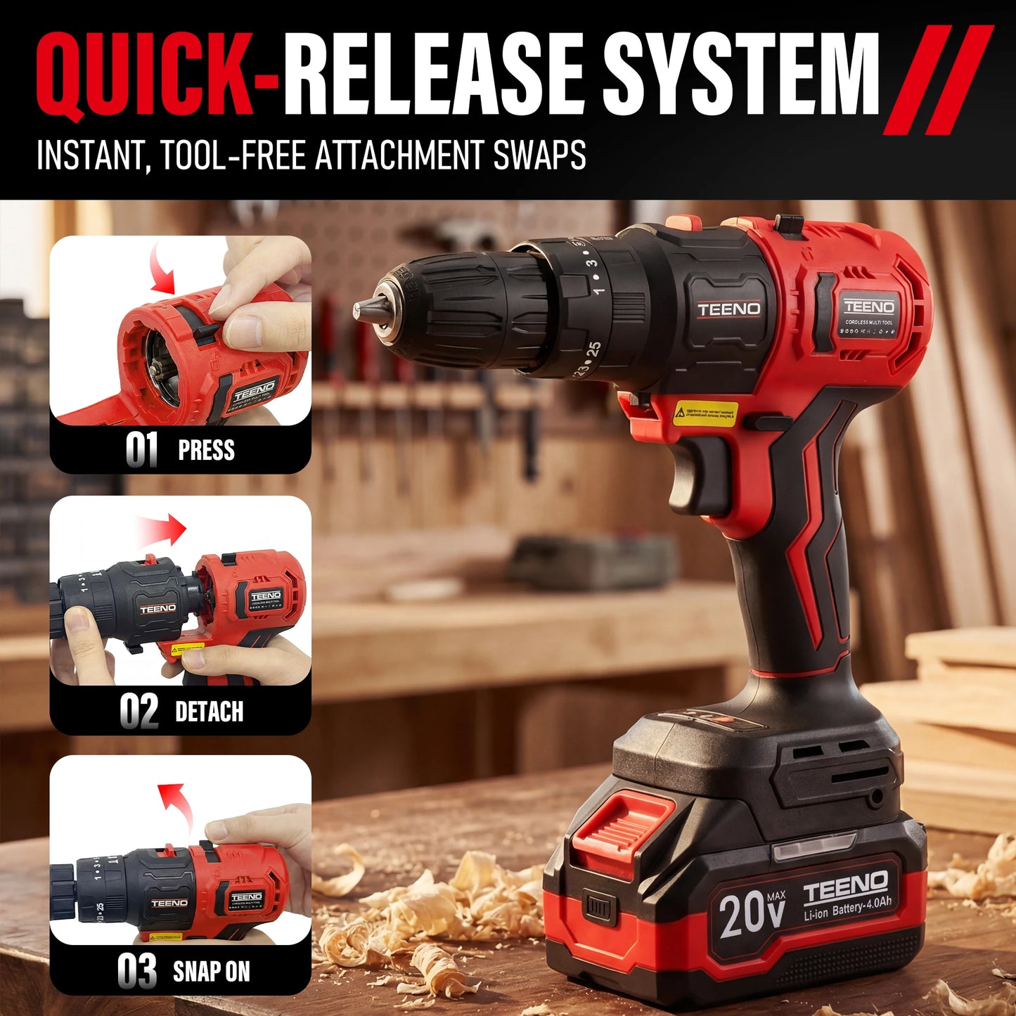 TEENO 20V MAX Brushless Power Tool Combo Kit,