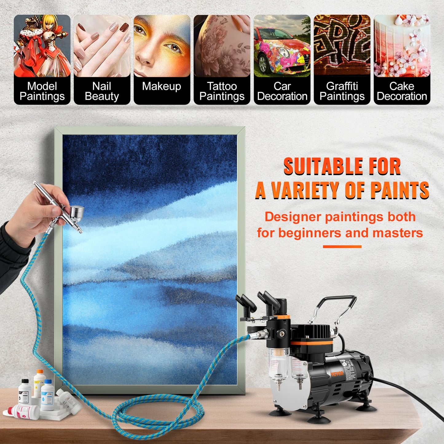 SucceBuy Professional Dual-Action Airbrush 120W Electric Spray Gun Air