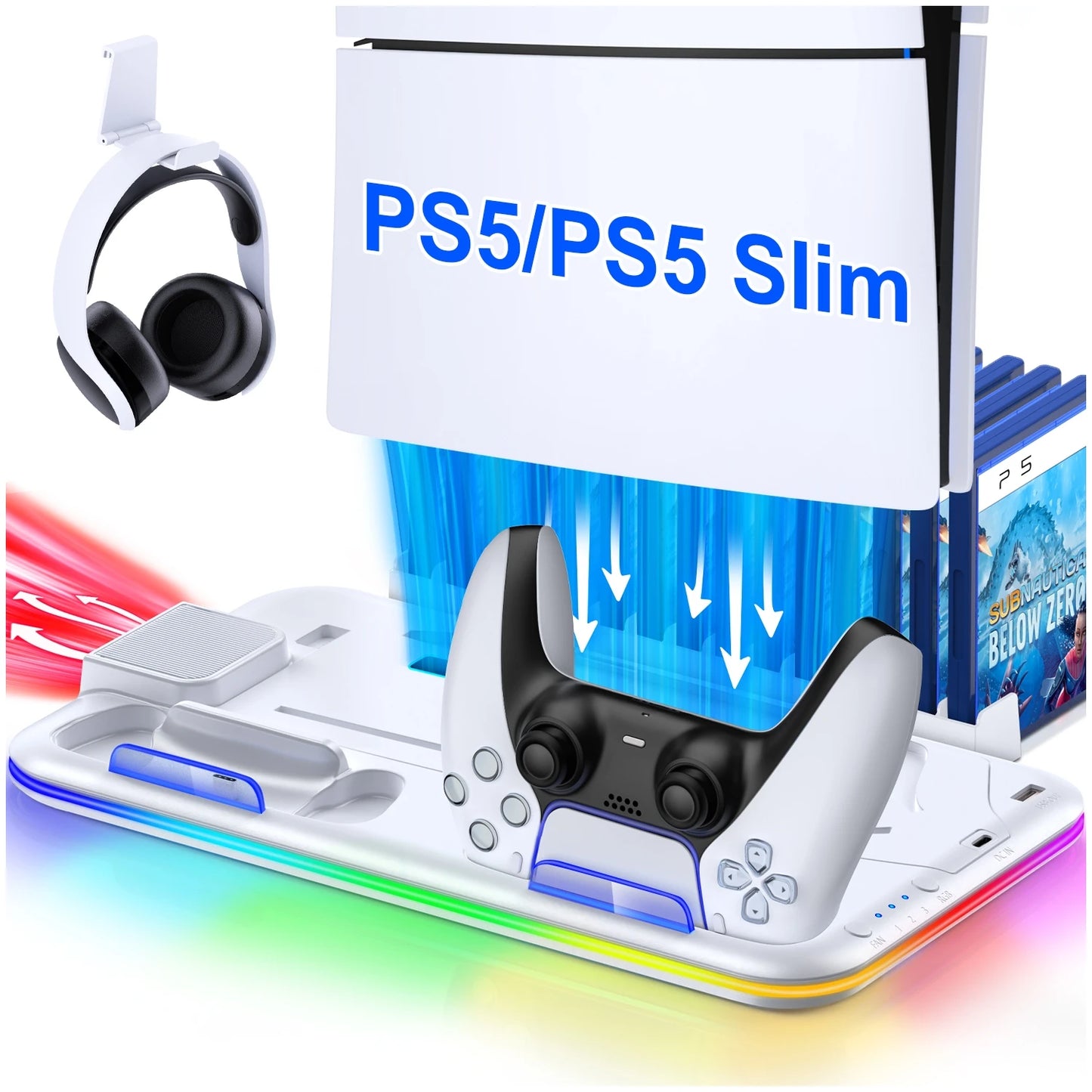 BEBONCOOL S2000 PS5 Slim Stand | 3-Gear Cooling RGB Light