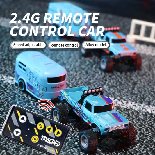 Hotfree 1/64 Mini RC Monster Truck, Metal Off-Road Stomper with Trailer