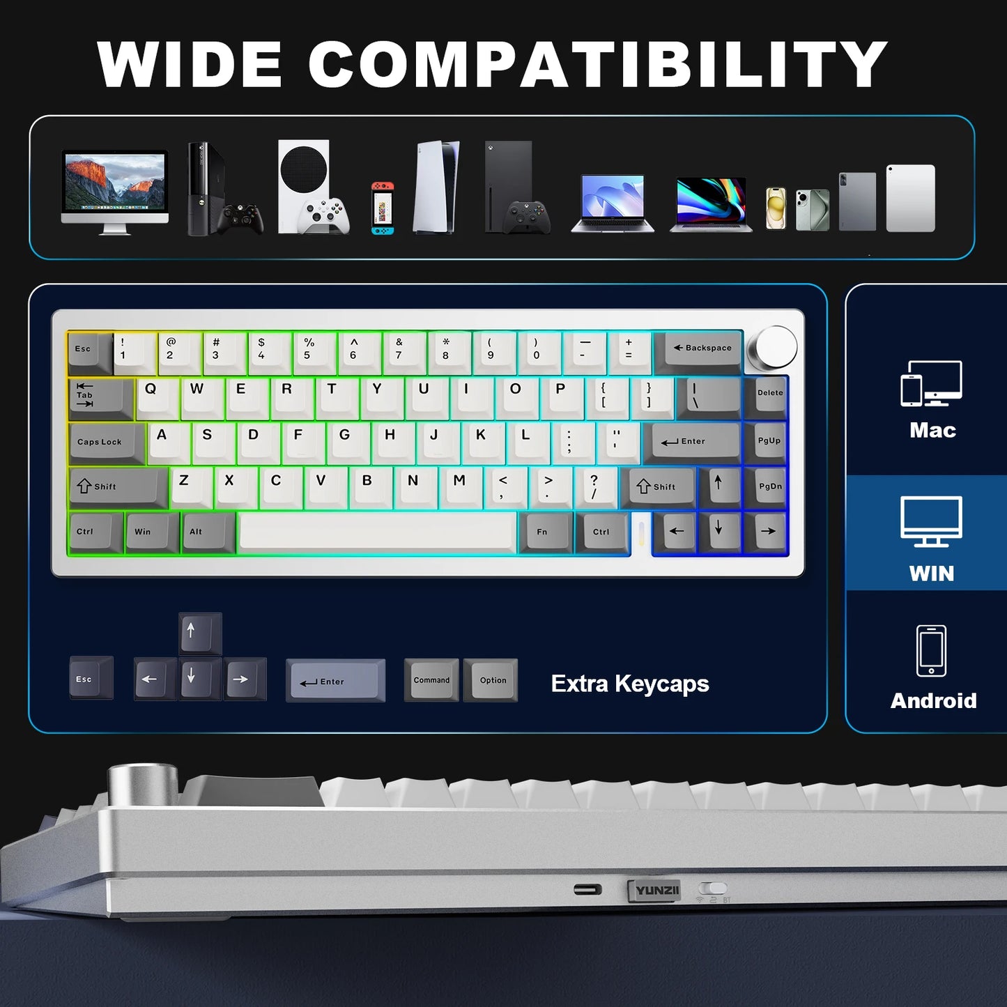 YUNZII AL68 Silver Wireless Custom Mechanical Keyboard