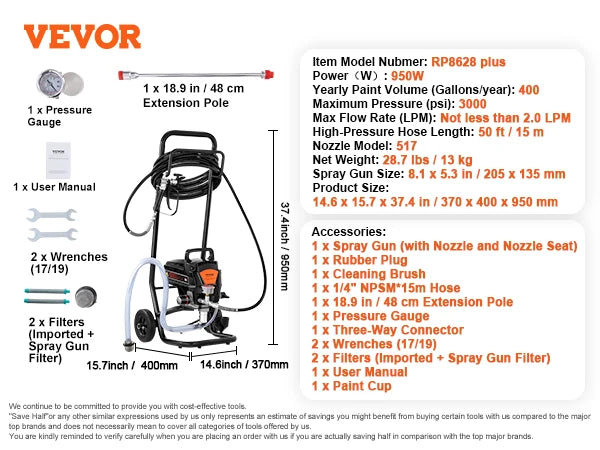 SucceBuy 750W 950W Airless Paint Sprayer 3000PSI