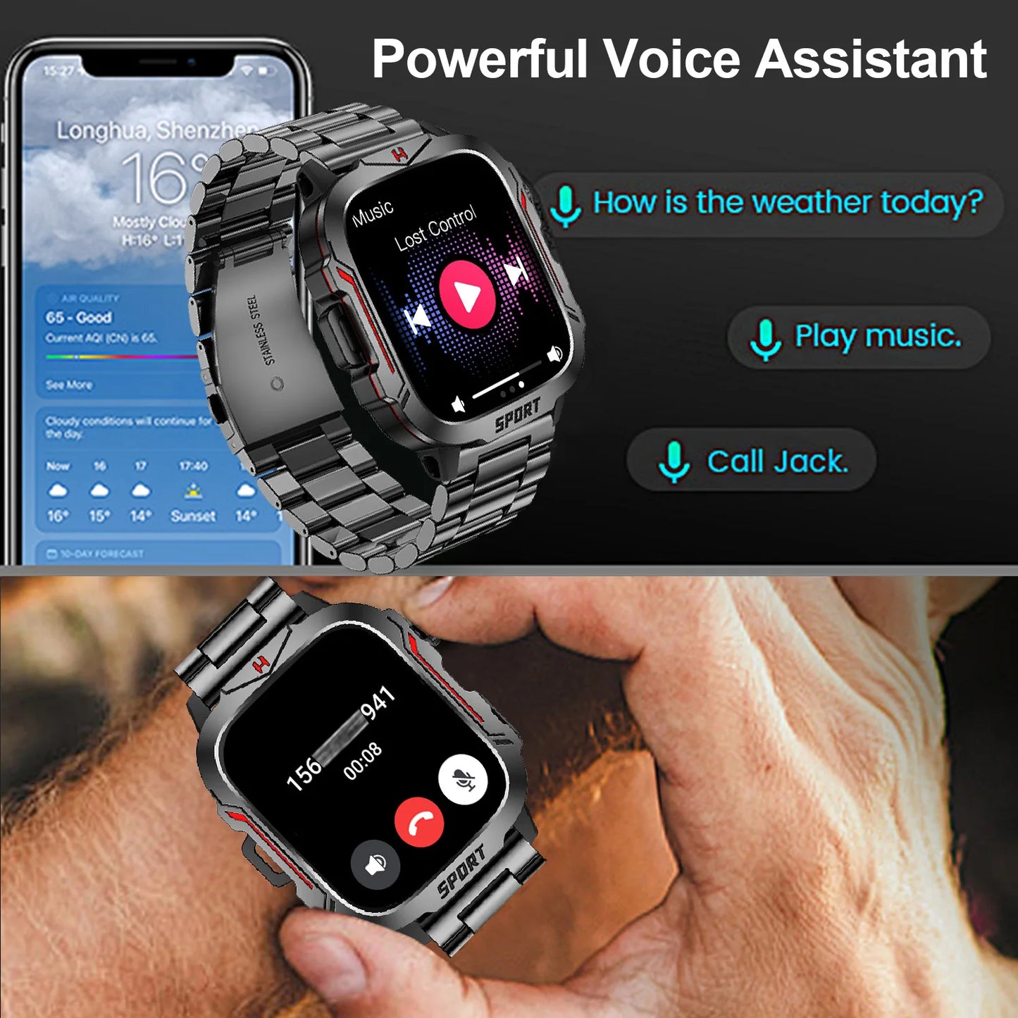 Strong Flashlight Smart Watch for Men/Women