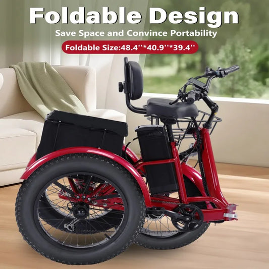 BROOBEY 48V500W Electric Tricycle for Adults Brushless Motor Folding