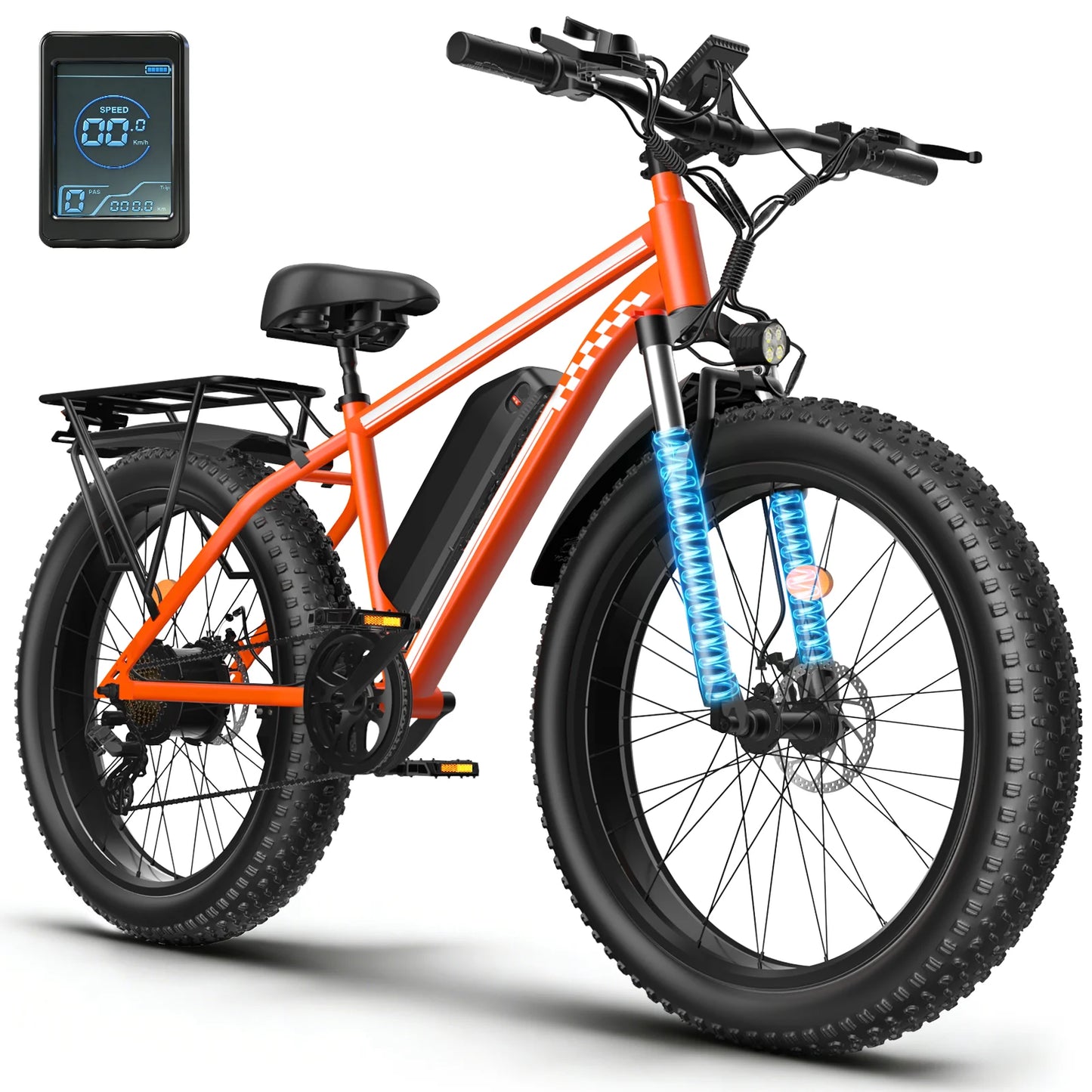 Orange Electric Bike 48V 15AH Battery 1500W Peak Motor