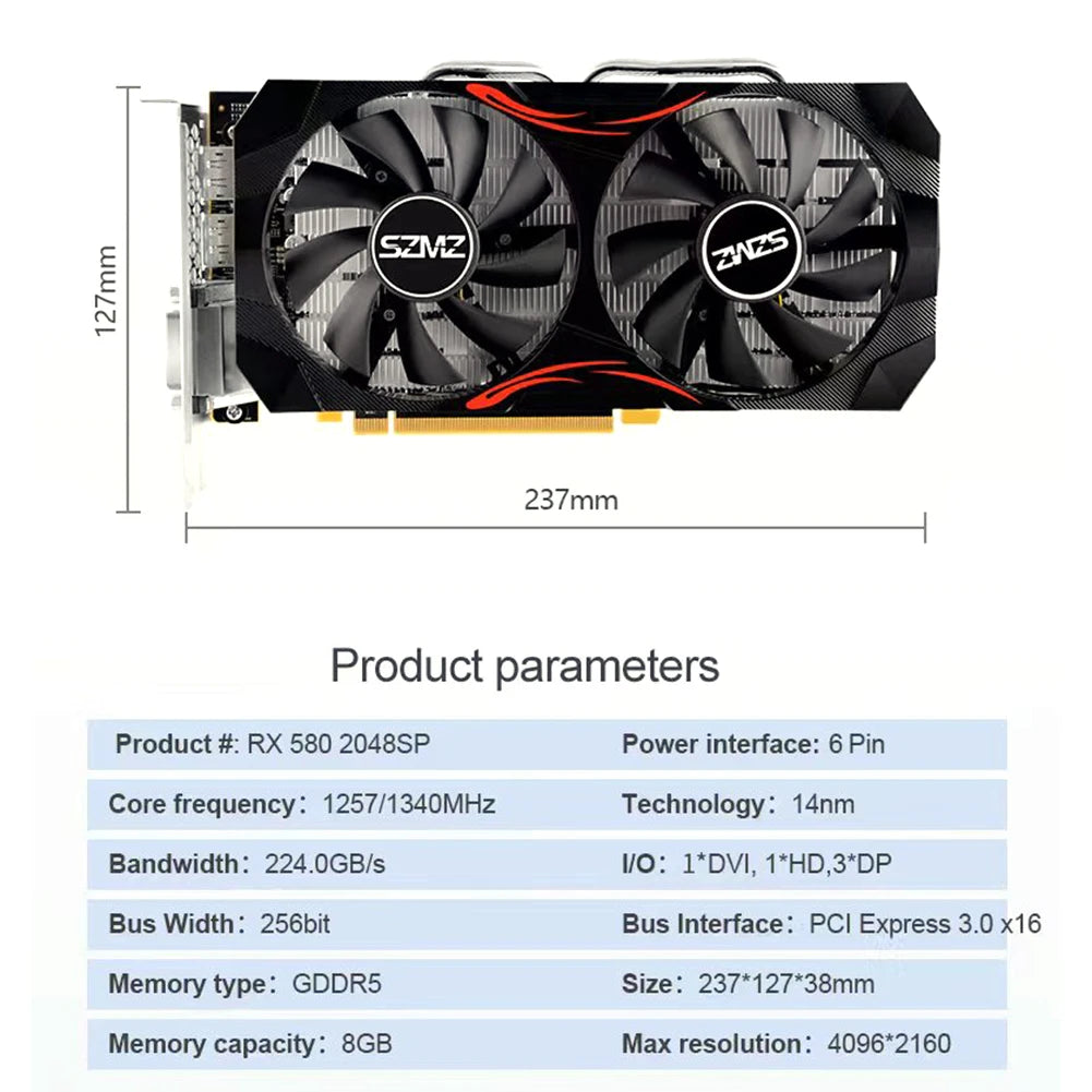 RX580 1/2/4/8GB Gaming Video Card Computer Graphics Card