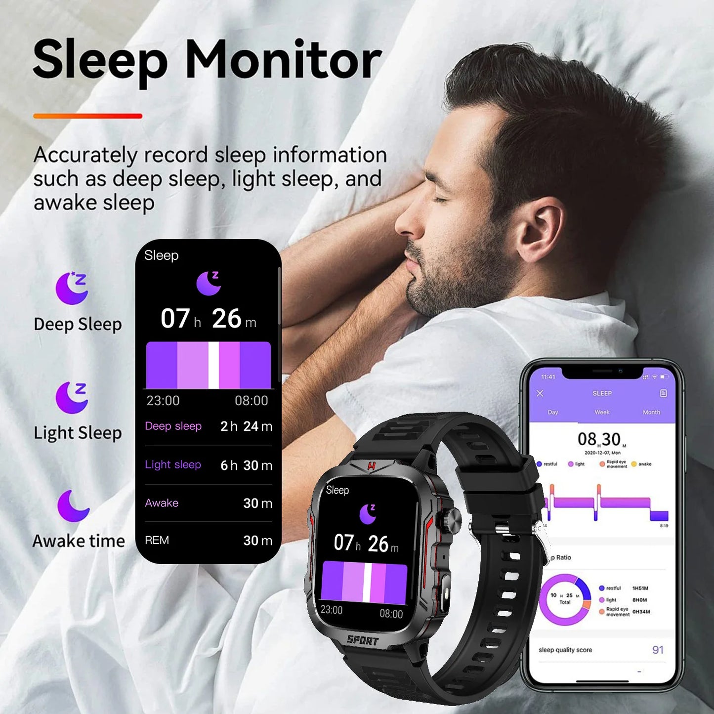Strong Flashlight Smart Watch for Men/Women