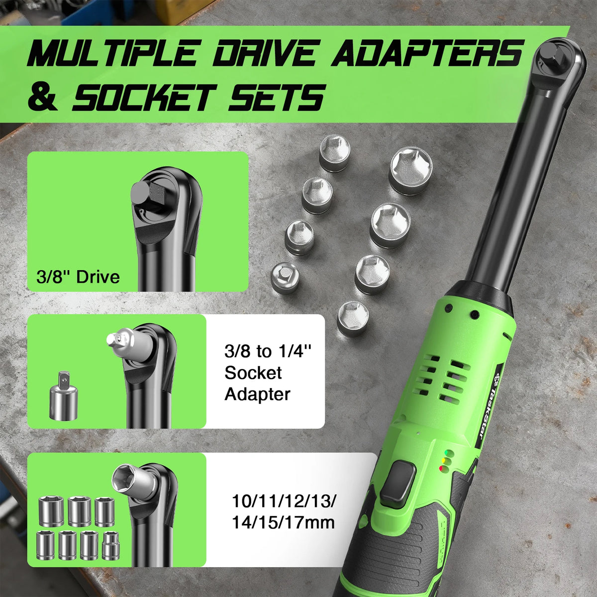 TaskStar 6 Inch Extended Cordless Ratchet Wrench 3/8" Portable Electric Wrench