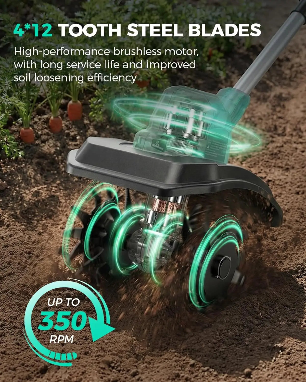 21V Cordless Tiller Cultivator for Gardening
