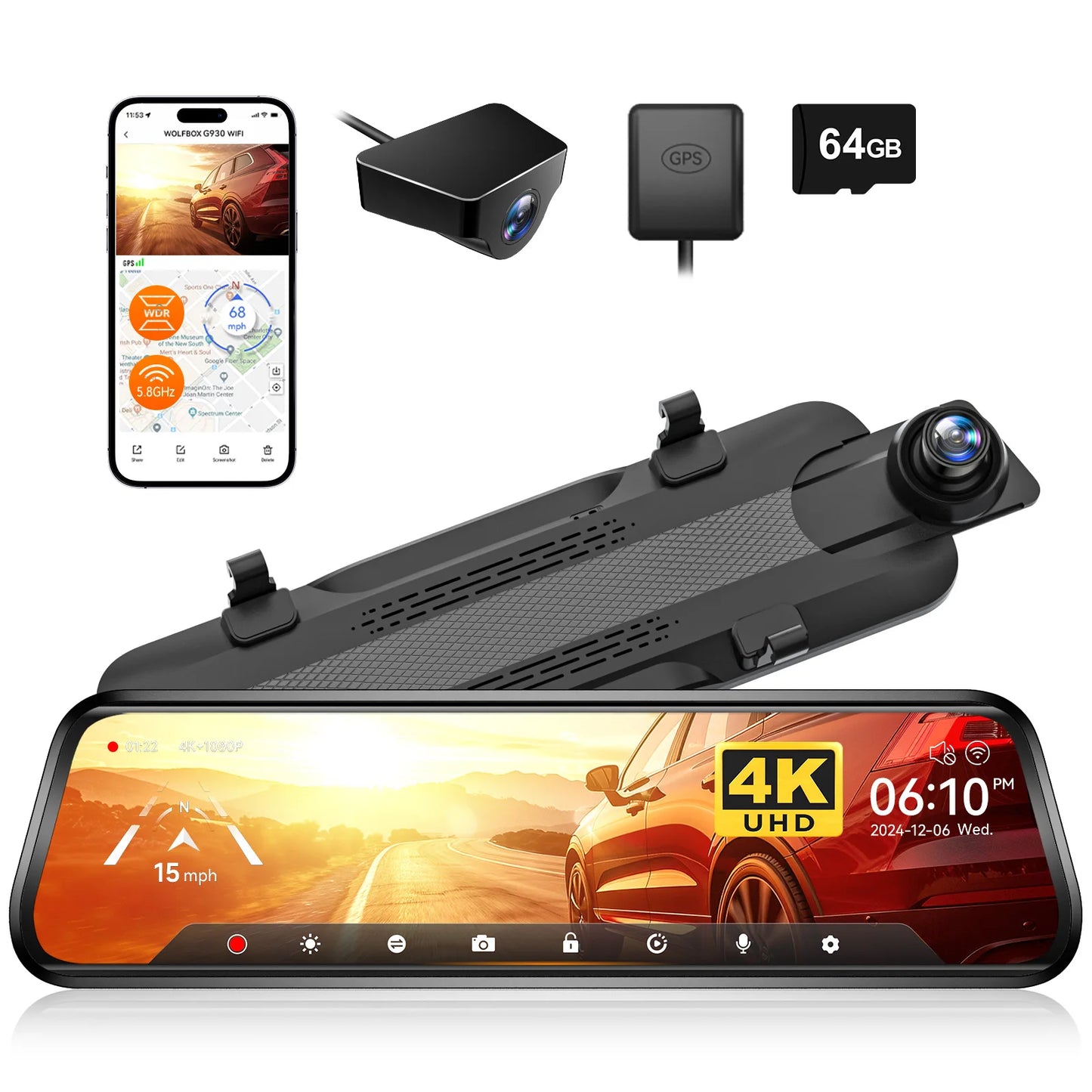 WOLFBOX G930 10" Wi-fi Dash Camera 4K Car DVR