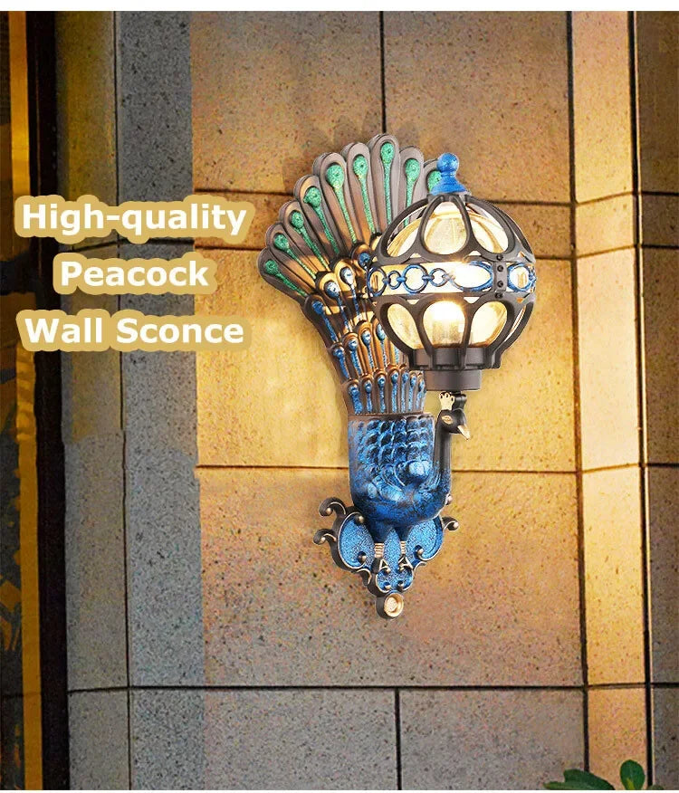 Vintage Peacock Wall Sconce Light - Antique Style