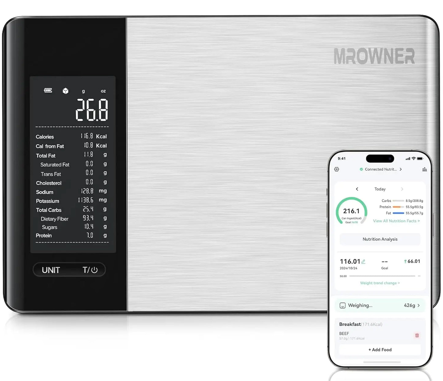 MROWNER Smart Food Scale with Nutritional Calculator App