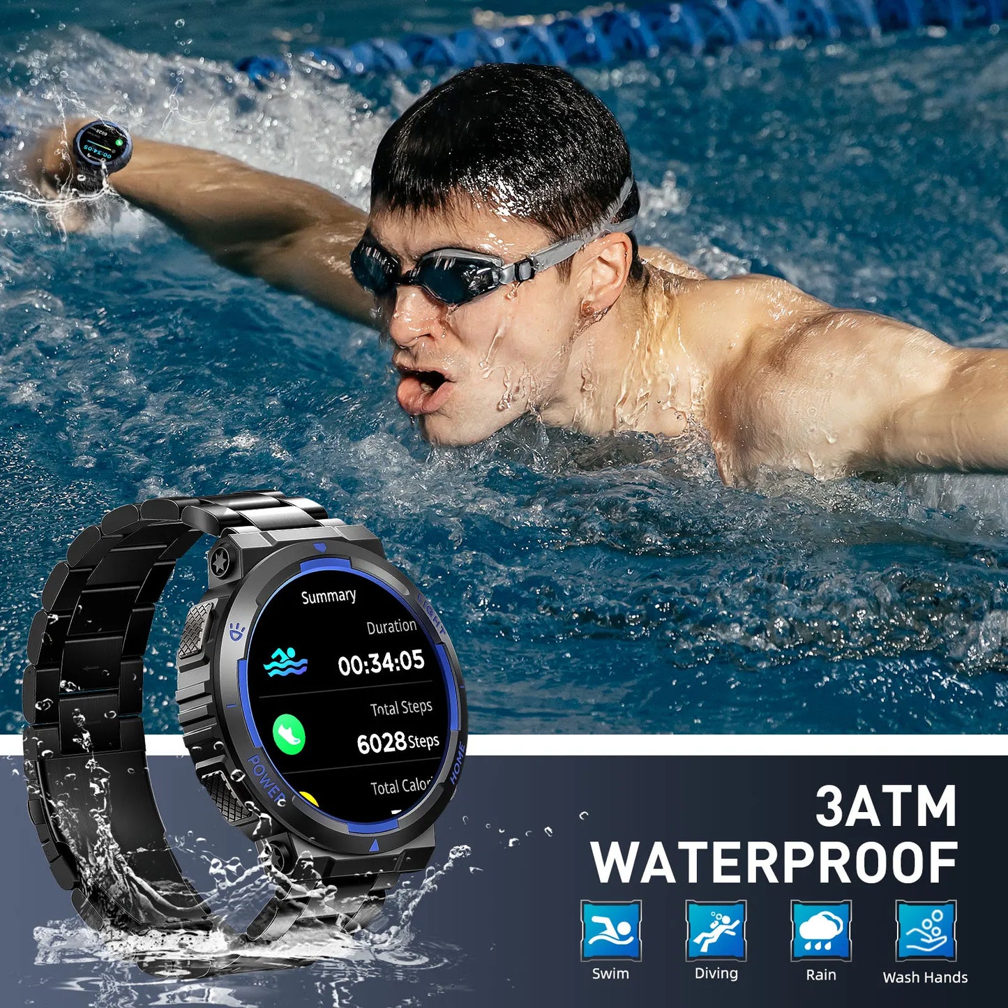 EIGIIS Smart Watches for Men with LED Flashlight