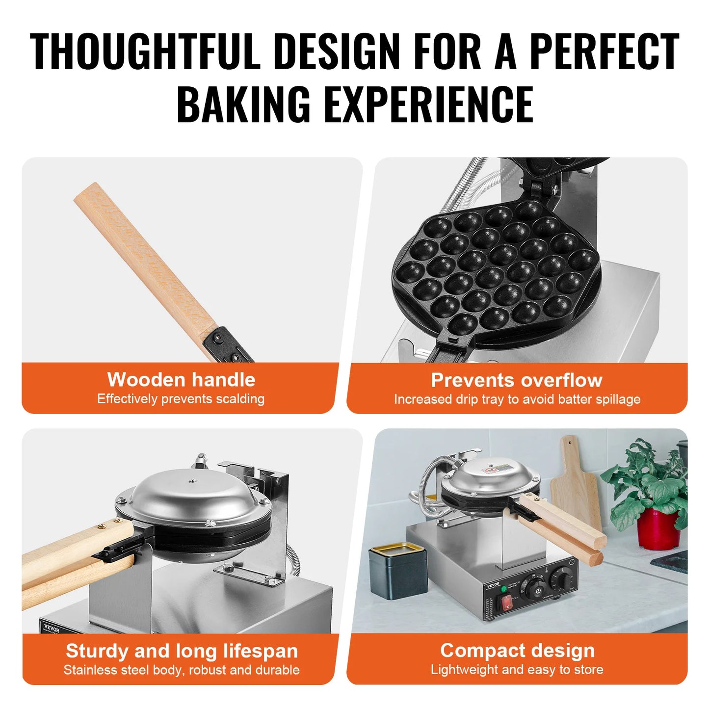 SucceBuy Commercial Egg Bubble Waffle Maker 1400W