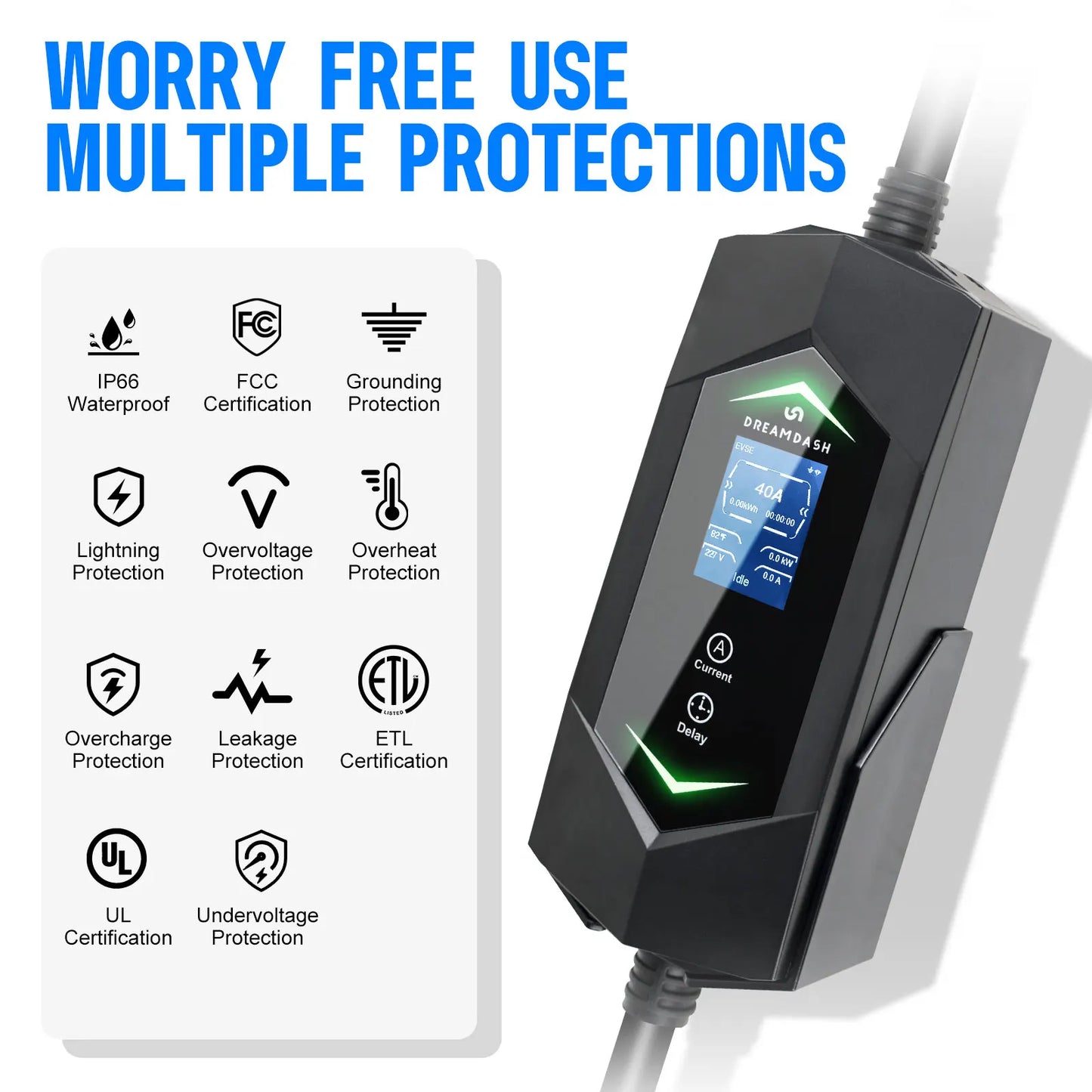 Dreamdash  Level 2 EV Charger SAE J1772 EVs 25ft