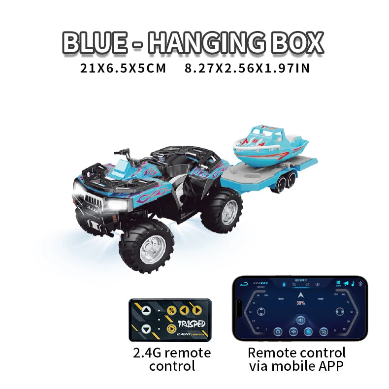 Hotfree 1/64 Mini RC Monster Truck, Metal Off-Road Stomper with Trailer