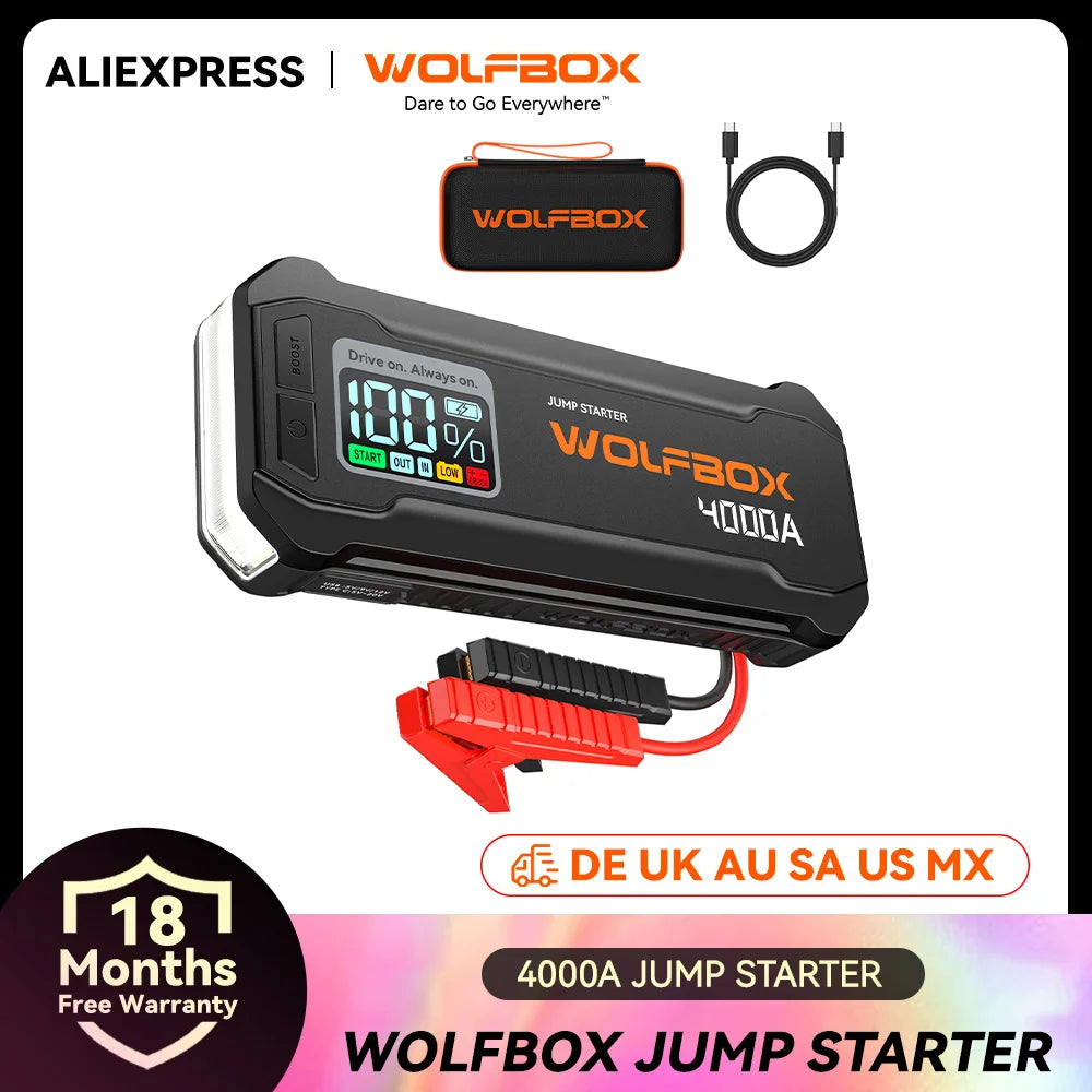 WOLFBOX 4000A Jump Starter,12V Car Battery Jump Starter