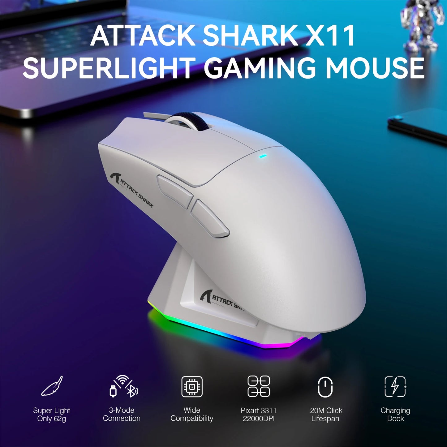 ATTACK SHARK X11 Lightweight Wireless Gaming Mouse