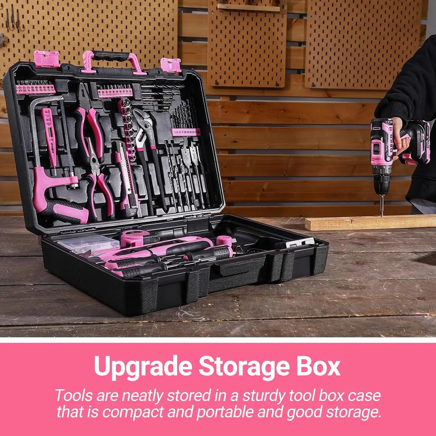 DEKO Pink Drill Tool Kit Set: 20V Cordless Power Drill