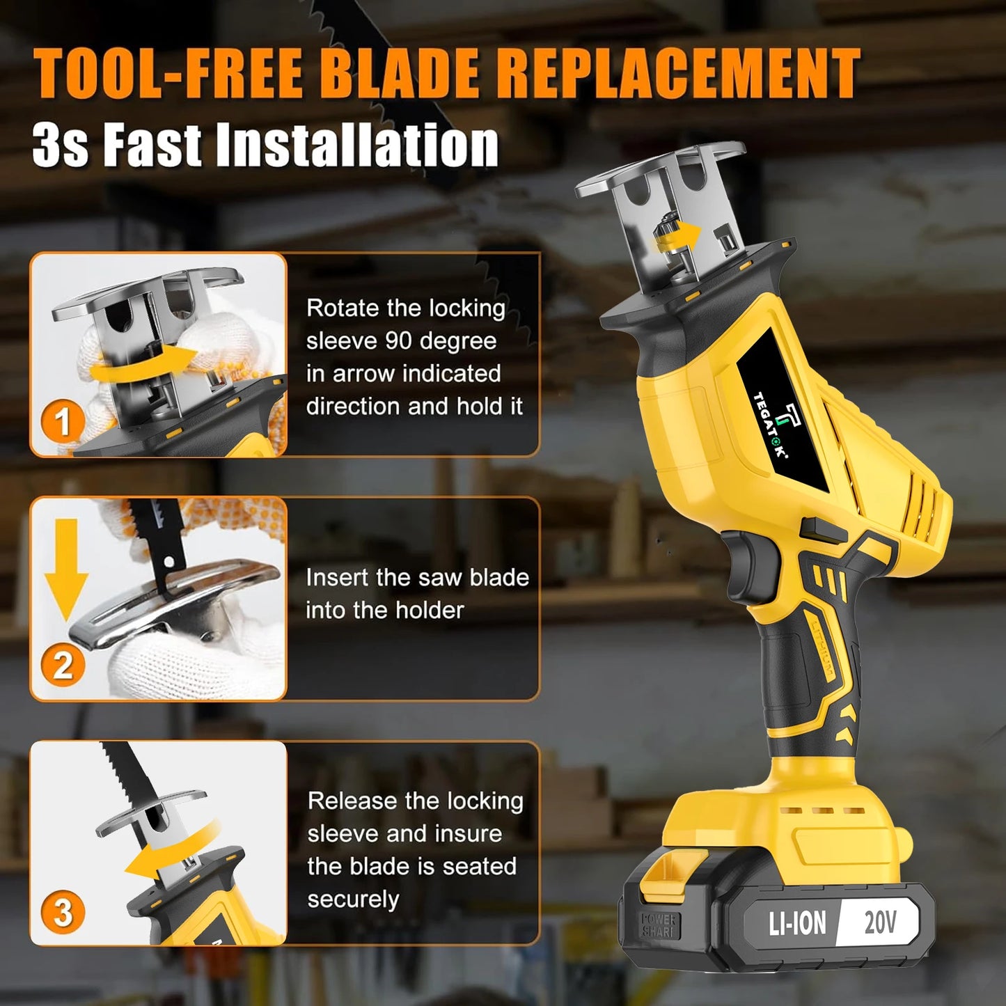 TEGATOK Cordless Reciprocating Saw Knife Saw Cutting Tool