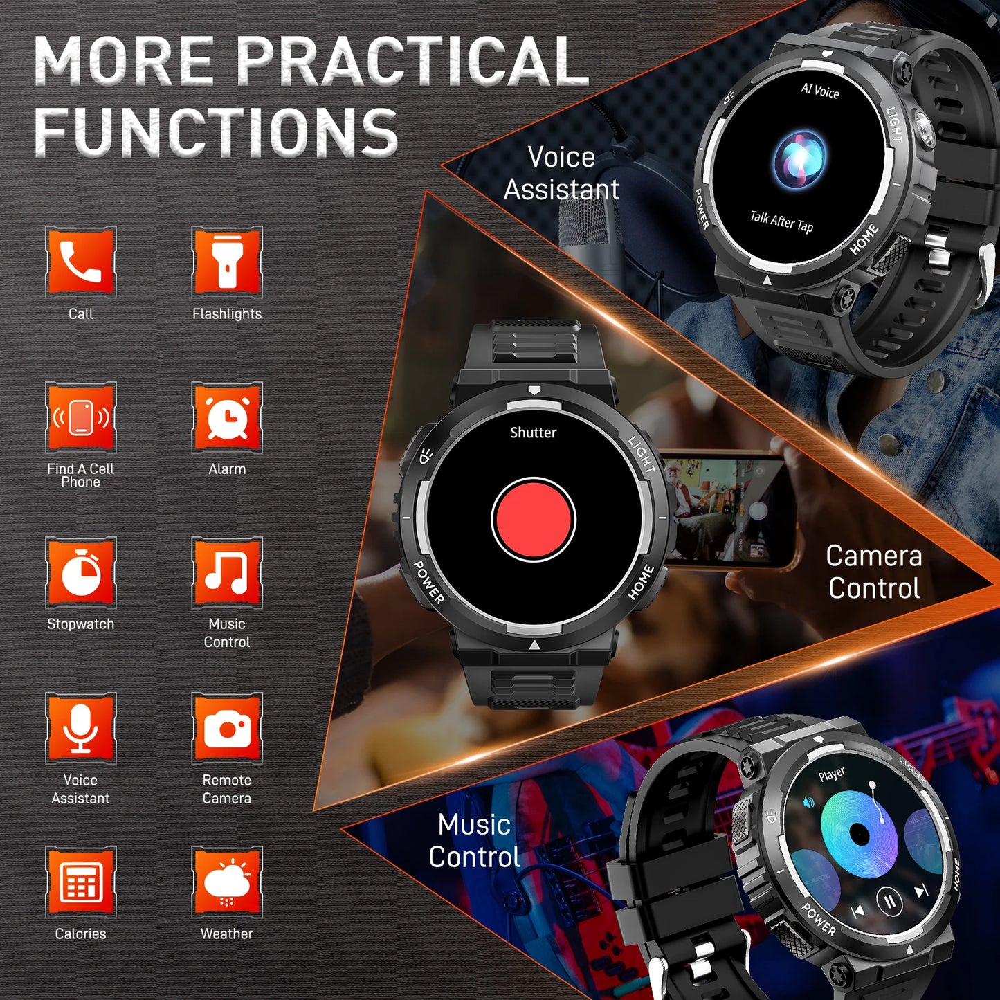 EIGIIS Smart Watches for Men with LED Flashlight