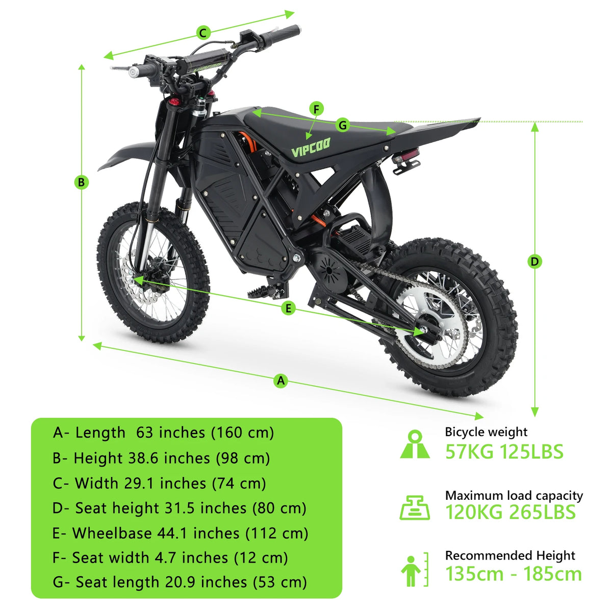 VIPCOO H3 Electric Dirt Bike 3500W 48V23AH Electric Motorcycle