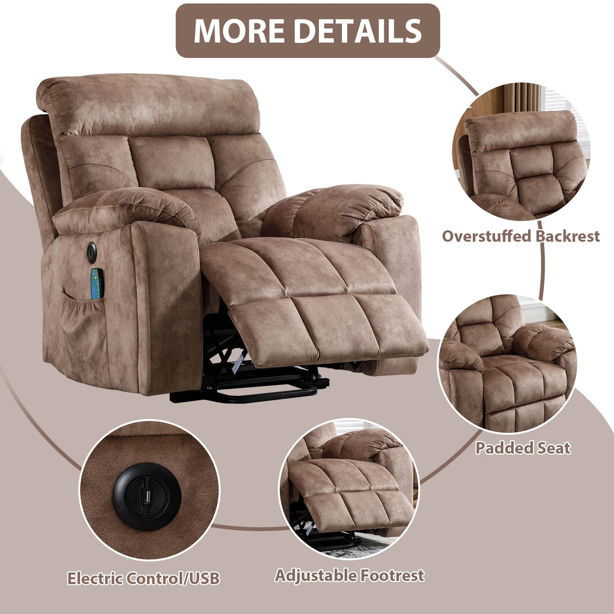 Power Lift Recliner Chair with Massage and Heat