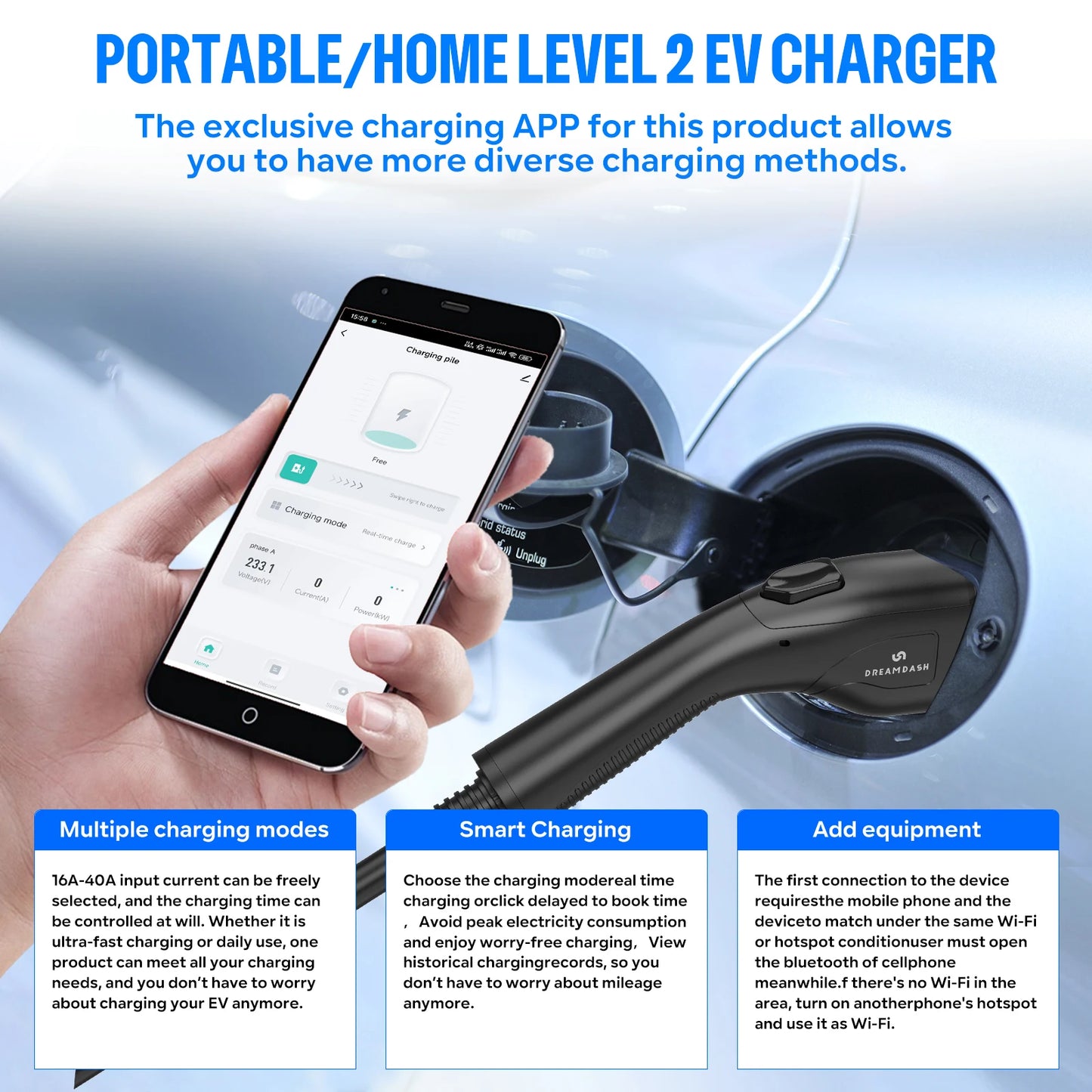 Dreamdash EV Charger SAE J1772 EVs 25ft