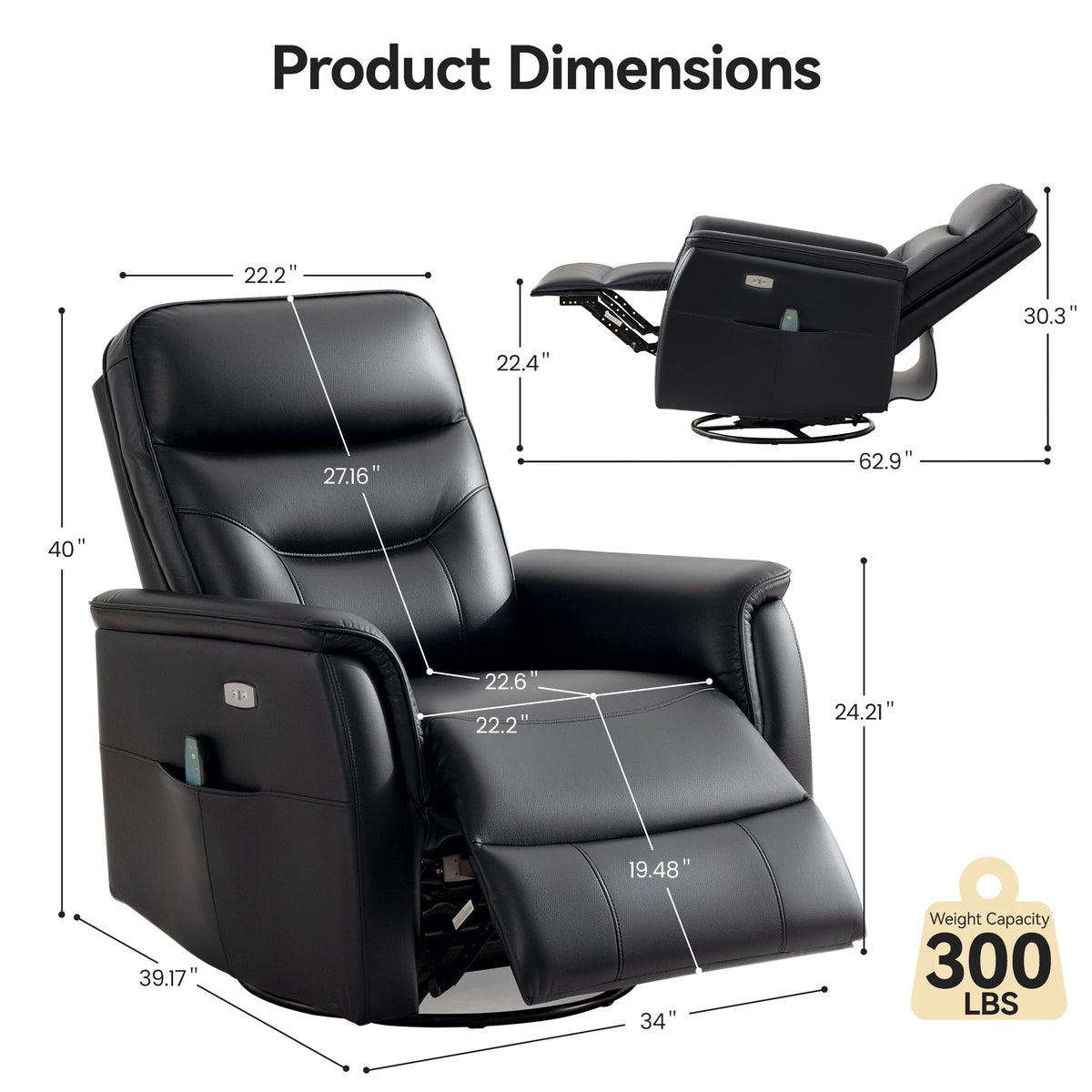 KERDOM PU Leather Power Lift Recliner Chair for Adults