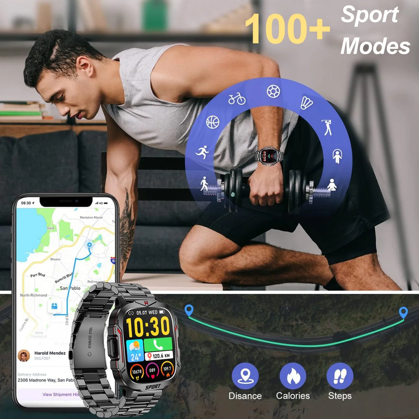 Strong Flashlight Smart Watch for Men/Women
