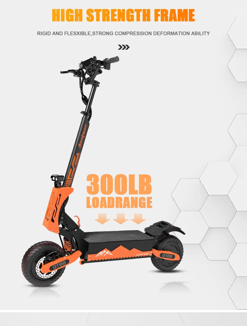 Arwibon GT08 Adult Electric Scooter 5600W Motor Top Speed 46MPH, 60V27AH, 11" Off-Road Tires Sport Commuter Folding E-Scooter