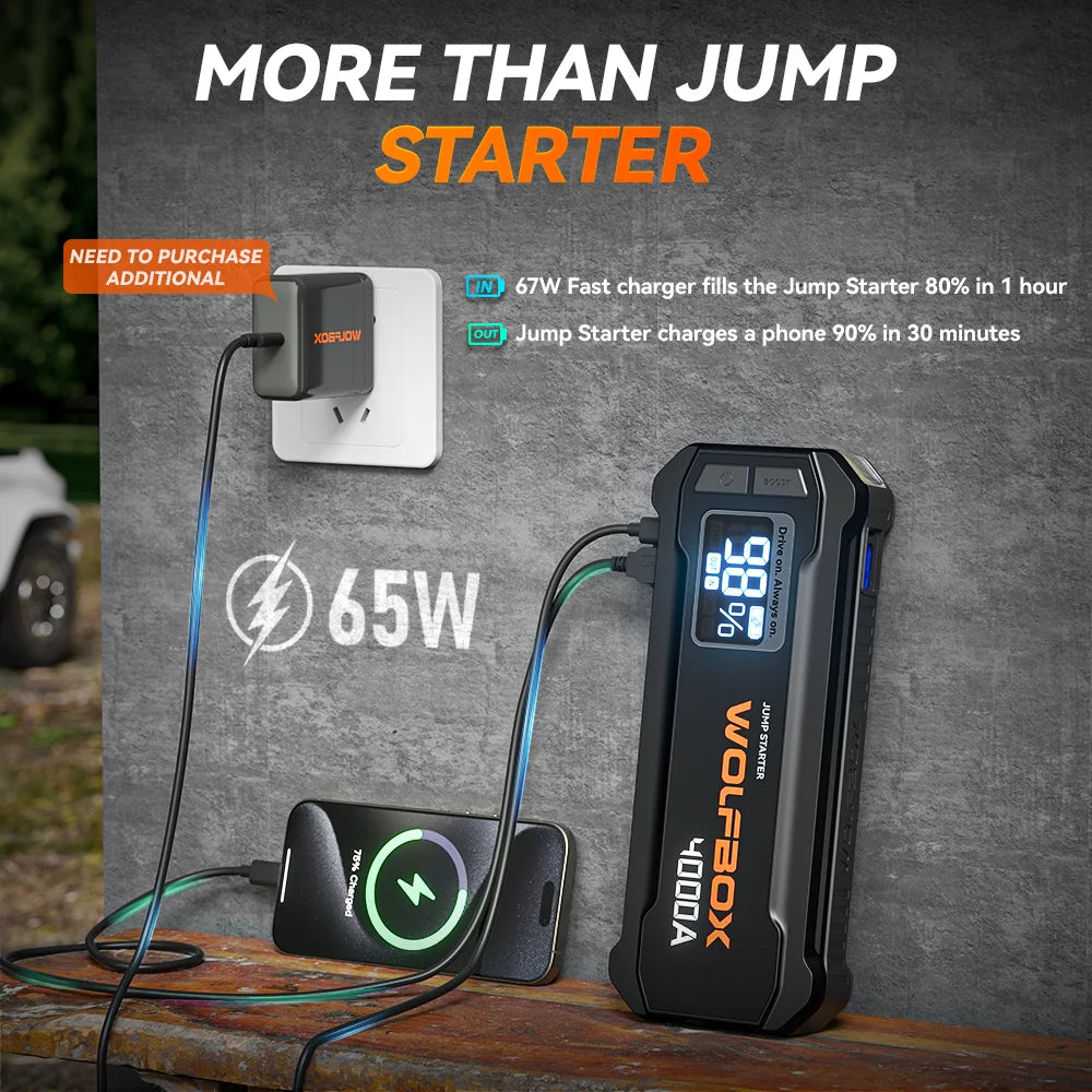 WOLFBOX 4000A Jump Starter,12V Car Battery Jump Starter