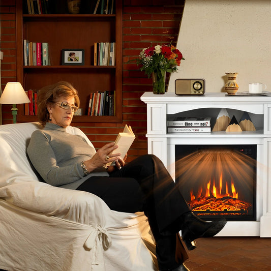LIFEZEAL 32" 1400W Electric Fireplace Mantel TV Stand Space Heater