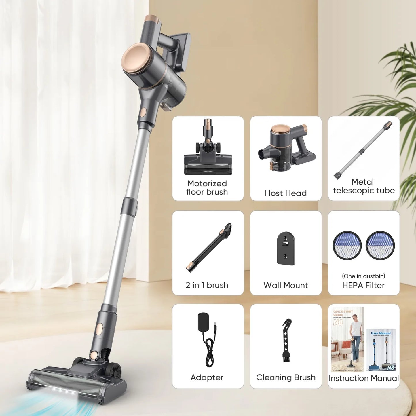 YISORA N8 Stick Vacuum Cleaner, 25Kpa