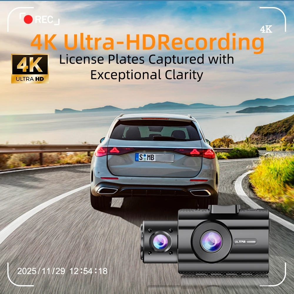 MUÜBAER Dash Cam for Cars 3 Channel Car DVR 4K Camera