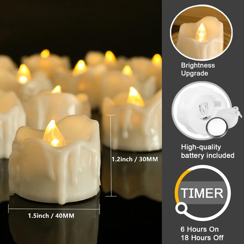 Yeahmart Timer Tea Lights Flameless Flickering