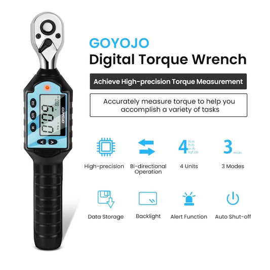 GOYOJO Digital Torque Wrench 1/4 3/8 1/2" Drive, Electric Torque Wrench with Dual Direction Ratchet, Buzzer and LED Alert