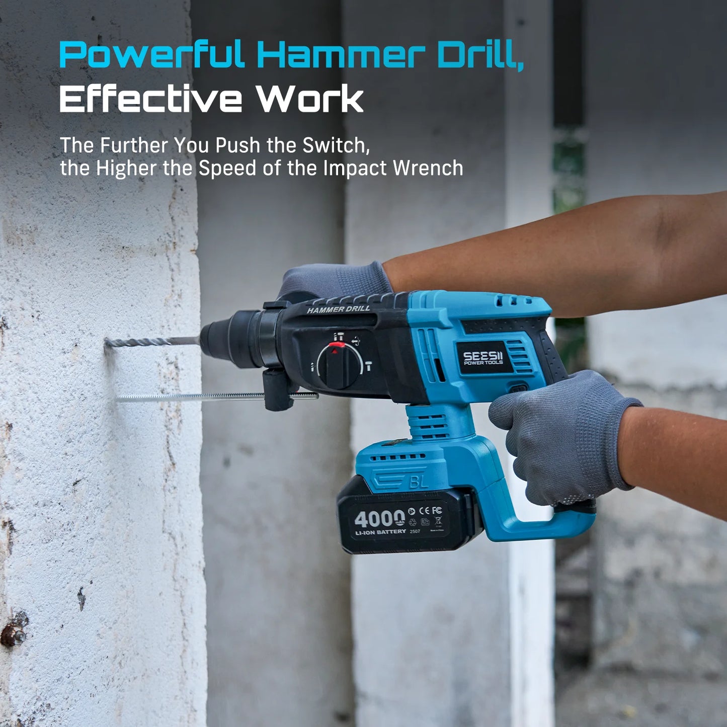 Seesii 3-In-1 Tool Combo Kit Rotary Hammer Drill Impact Wrench