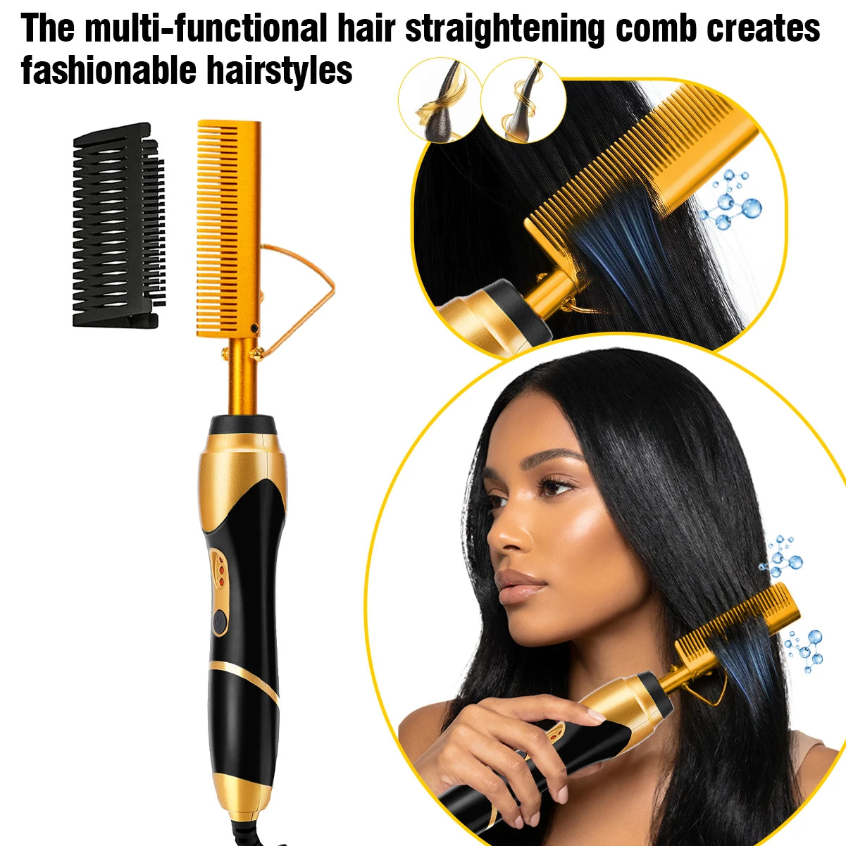 GOIPLE 3-In-1 Electric Hot Press Straightening Curler Comb Set