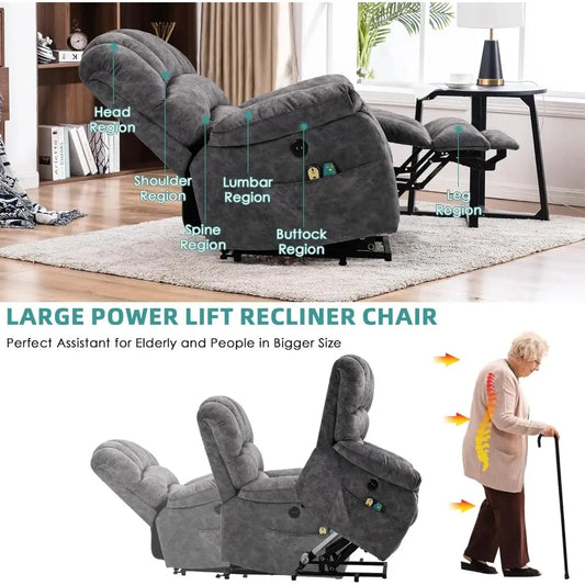 Large Power Lift Electric Recliner Chair with Extended Footrest