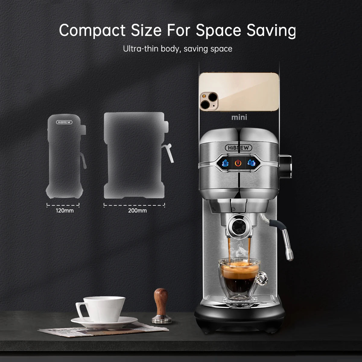 HiBREW Coffee Maker Cafetera 20 Bar Inox Semi Automatic Super Slim
