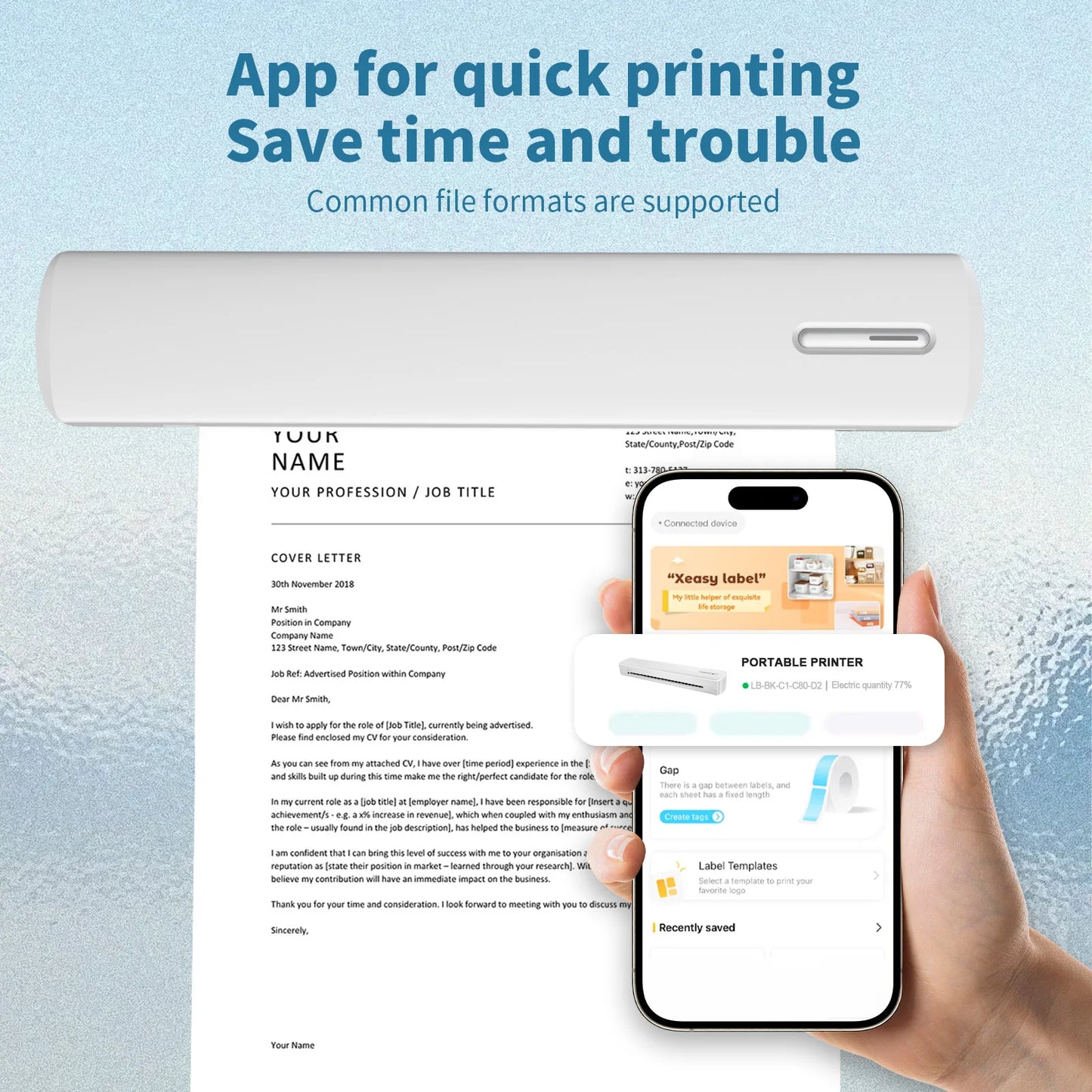 Portable Printer Wireless Inkless Thermal A4