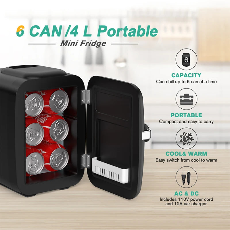 Crownful 4L Mini Fridge 110V 220V  Refrigerator AC/DC Car Mini Fridge