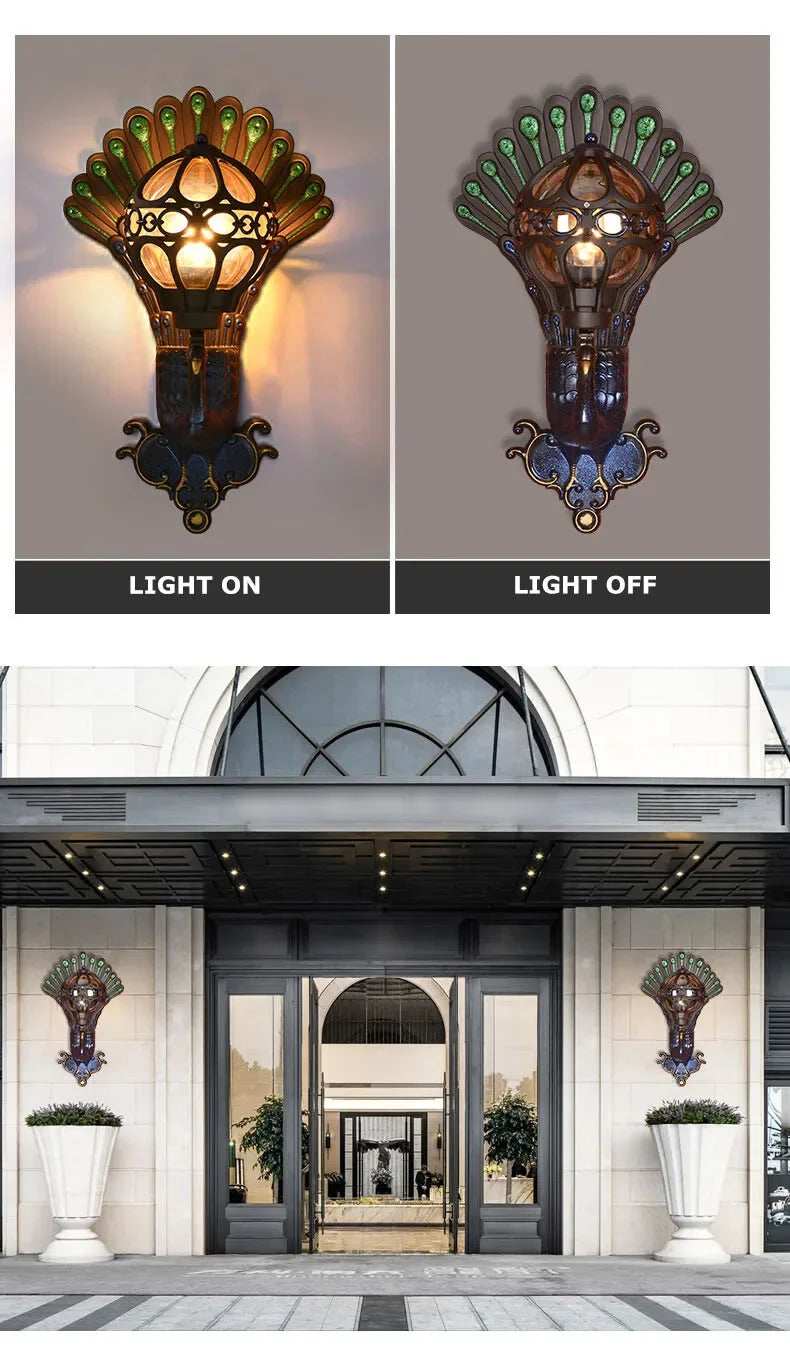 Vintage Peacock Wall Sconce Light - Antique Style
