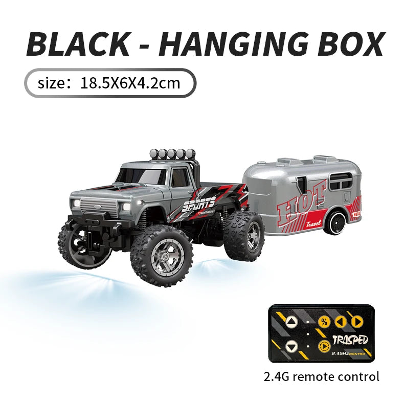 Hotfree 1/64 Mini RC Monster Truck, Metal Off-Road Stomper with Trailer