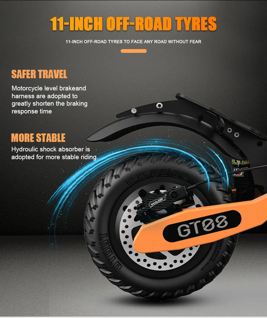 Arwibon GT08 Adult Electric Scooter 5600W Motor Top Speed 46MPH, 60V27AH, 11" Off-Road Tires Sport Commuter Folding E-Scooter