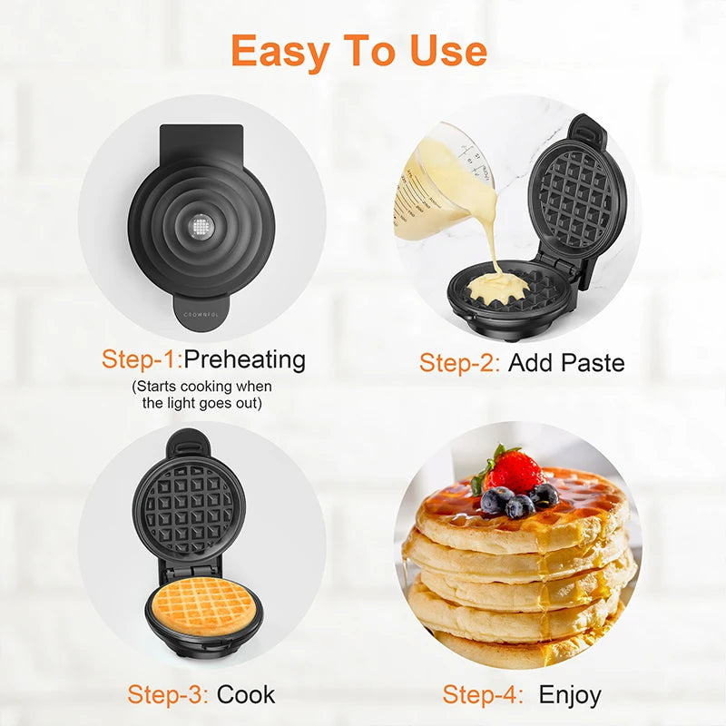 Crownful 350W Mini Waffle Maker Electric Breakfast Maker Multi Functional