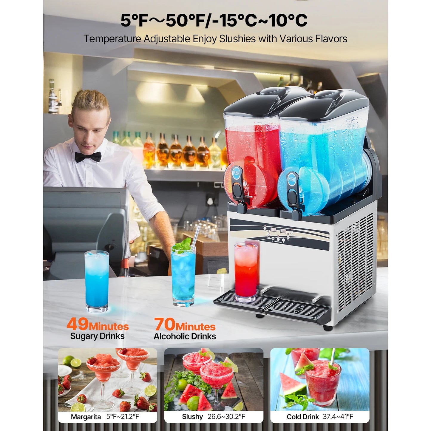 SucceBuy Commercial Frozen Drink Maker 15Lx2 Double Tank Slushy Machine