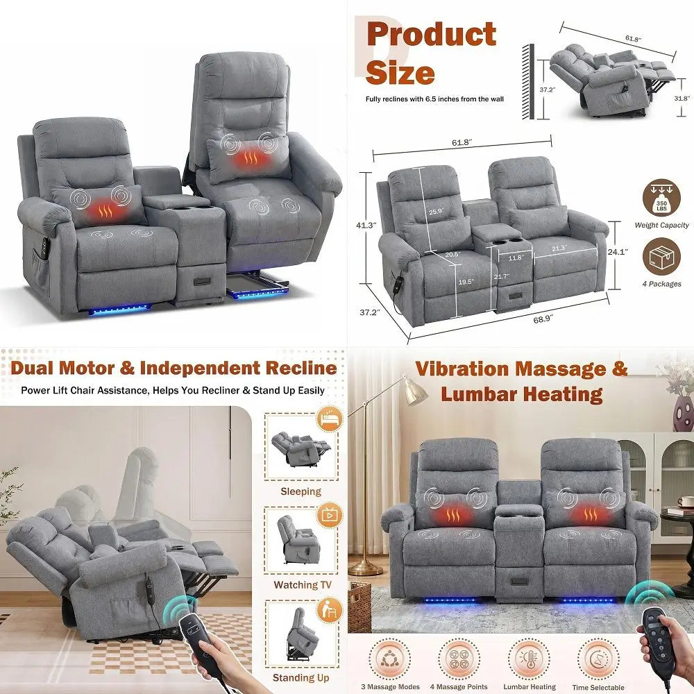 Dual Power Lift Recliner Loveseat for Seniors